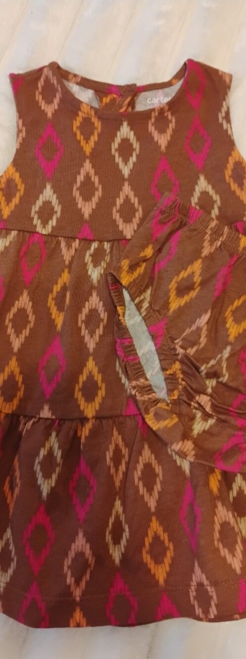 Carter's Brown Pink Orange Diamond Print Tiered Dress